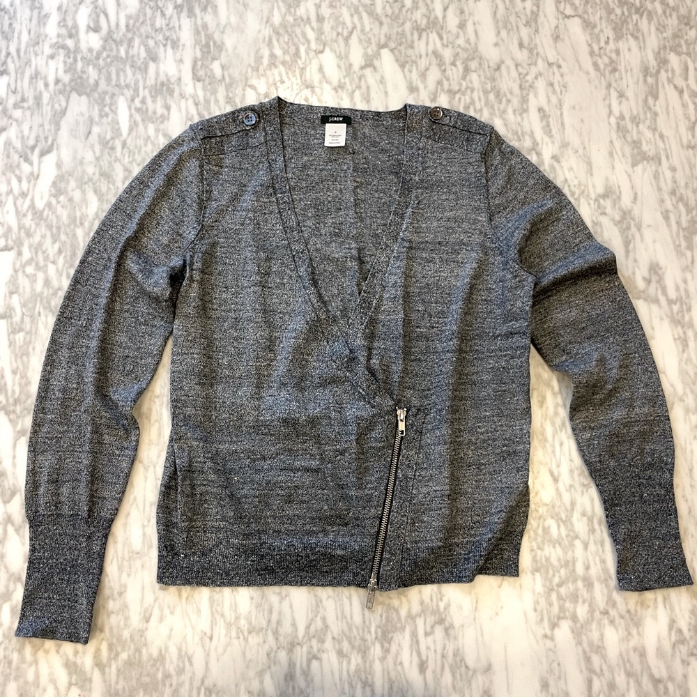 J. CREW, medium, grey / navy blue, zip / wrap sweater